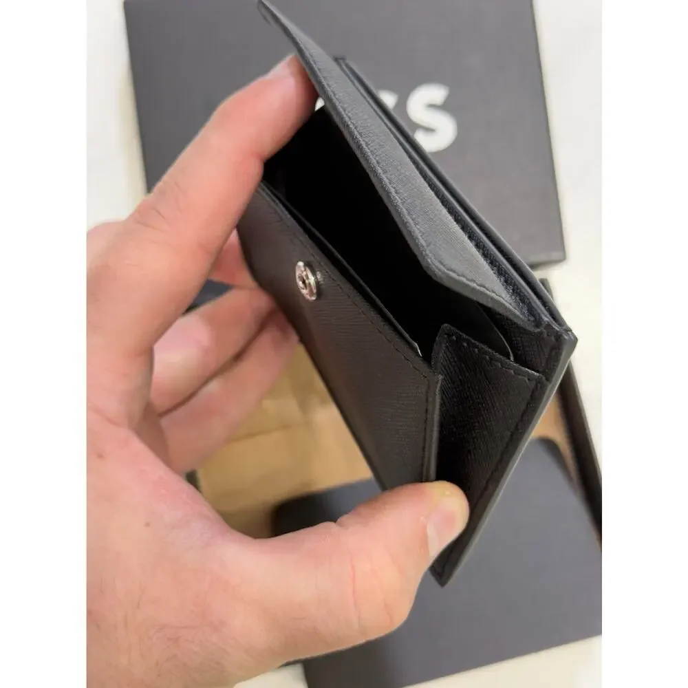 NWT BOSS Black Leather Card Case Wallet, $90 MSRP